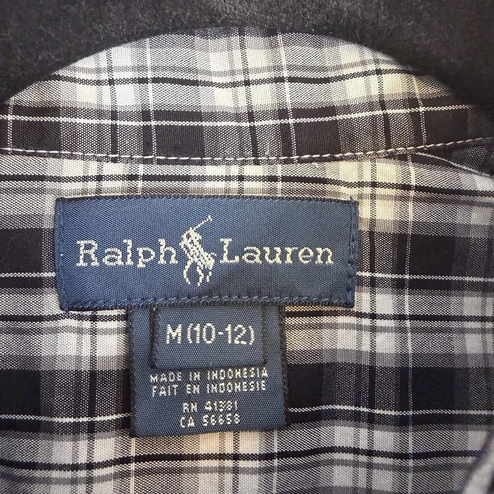 Ralph Lauren Boys M Woven Cotton Plaid Short Sleeve Button-Down Pockets